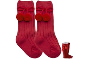 BABYZOCO Calcetines Largos de Algodón Con Pompones, Medias Largas de Algodón para Bebés, Calcetines de Rodilla para niños, Calcetas de Bebé