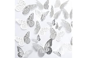 BONU Decorazioni a forma di farfalla, 36 pezzi, decorazioni per cupcake con farfalla in 3D glitterata, colore oro rosa, per decorazioni per torte di compleanno, matrimonio, festa di compleanno (argento)