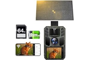 FKPCAM Wildkamera Solar WLAN mit Handyübertragung App, 4K HD Video 64MP Eingebaute 5000mAh Lithium-Batterie, Wildkamera Nachtsicht, 0.1s Auslöser Bewegungsaktiviert, IP67 Wasserdicht 130° Weitwinkel