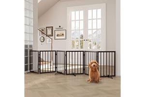 Semiocthome Wood Dog Gates for The House Extra Wide, 6-Panel Freestanding Pet Gates with 4PCS Metal Stands for Doorways and Stairs, Foldable Dog Fences Indoor, Expands Up to 280cm /110" (W)- Espresso
