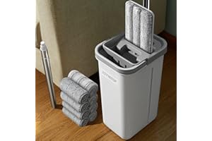 JOYMOOP – Serpillère Plate avec lingette en Microfibre et Seau avec essoreur, avec Long Manche, Utilisation Humide ou sèche, Nettoyage du Sol