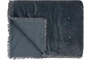 FURN. Yard Jaye Cotton Velvet Filled Bedspread, Slate, 140cm x 220cm