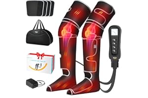 ALLJOY Masaje de Piernas Presoterapia, Compresión de Aire Masajeador de Molletas Pies para Circulación, 5 Modos 4 Intensidades 2 Niveles de Calor, Regalo Hombre Mujer