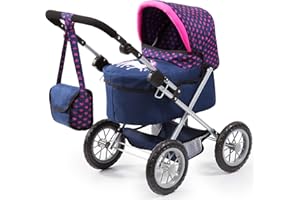 Bayer Design 13054AA Wózek dla lalek Trendy z torbą, regulowanemu uchwytowi, niebieski, jednorożcem