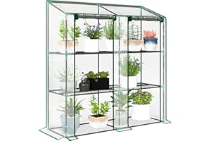Outsunny Invernadero de Jardín de 3 Niveles Invernadero de Terraza con Estantes Techo Inclinado y 2 Puertas con Cremallera para Cultivo de Plantas en Patio 143x46x141/151 cm Transparente