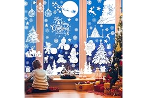 ‎MIZIJIA Fensterbilder Weihnachten Selbstklebend, 9 Blatt Weihnachts Fensterbilder, Doppelseitiger PVC Weihnachtsdeko Fenster mit Weihnachtsmann, Weihnachtselch, schneeflocken,Schneemann