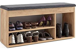 ‎KOMTO KOMTO Sofia Shoe Cabinet with Bench Hallway Shoe Rack Bench with Storage Space Shoe Bench with Seat Honey Oak 100 x 48 x 32 cm
