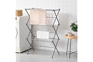 Vivo Technologies 3 Tier Extendable Clothes Airer, Foldable Compact Clothes Drying Rack with 11 Thickened Poles Clothes Dryer Space Saving Laundry Airer Indoor Outdoor Clothes Horse,Grey