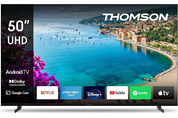 THOMSON 50 Pouces (126 cm) 4K Ultra HD Smart Android TV, Google Assistant, Wi-FI, Dolby Digital, Bluetooth, Triple-Tuner (Câble/Satellite/Antenne), HDMI, CI+, A+ Panneau – 50UA5S13