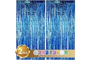 BEISHIDA 2 Pezzi Blu Tende Metalliche Tinsel Foil Tende di Orpello Frange Frangia Tende Festa Sfondo per Nozze Compleanno Festa Decorazioni (1m x 2 m)