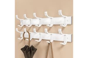 pickpiff Appendiabiti, gancio appendiabiti, gancio da parete: cinque ganci mobili, montaggio a parete o adesivo - robusto gancio bianco per giacche e cappotti, confezione da due