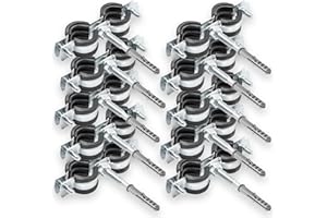 KNM TRADE 10 x Doppel Rohrschelle + 10 x Dübel + 10 x Stockschraube – Set zur einfachen Rohrbefestigung | Für Sanitär- und Heizungsinstallationen - 1/2" 20-24 mm