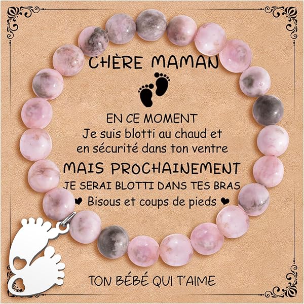 Bracciale Portafortuna Per Neomamme E Future Mamme – Con Pietre Naturali Rosa E Verdi, Regalo Con Biglietto Di Auguri