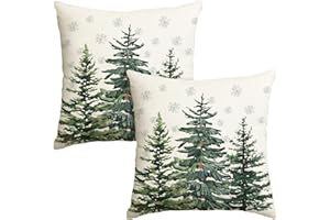 Artoid Mode Sosny, drzewa, płatki śniegu, Boże Narodzenie, poszewki na poduszki, zestaw 2 szt., 40 x 40 cm, Merry Christmas Xmas, ozdobna poduszka, narzuta na kanapę, dekoracja