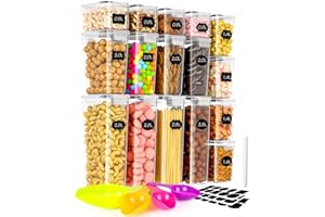 NEFLSI Set di Contenitori Alimentari per Cereali 16 Pezzi, Plastica con Coperchio 2.8L/2L/1.4L/0.8L per la Conservazione di Pasta, Muesli, Farina