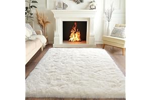 ‎BSGIFT BSGIFT Teppich Creme 120x160 Flauschiger Hochflor Teppich Wohnzimmer, Modern Shaggy Langflor Wohnzimmerteppich Bettvorleger High-Pile Carpet rutschfest für Schlafzimmer Kinderzimmer
