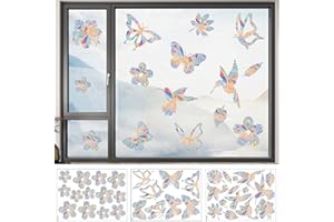 GUUFOO 32PCS Prisma Fensteraufkleber, Fenstersticker Vögel, Vogel Anti Kollisions Fenster Aufkleber, Schmetterlinge Wandtattoo Wandaufkleber, Blume Vogel Fenster Aufkleber (3PCS Window Sticker)