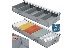 LUVHOMEE Sac de Rangement sous Lit Lot de 2, Grande Closet Organizer Sac Souple Pliable, Sac à Vêtements Space Saver Organisateur à 6 Renforcé Poignées et Support de Base, pour Couette Édredons Couvertures