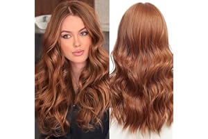 WOKESTAR Długie Faliste Peruki dla Kobiet, Czerwony Imbir Syntetyczna Peruka z Kręconymi Włosami z Przedziałkiem na Środku