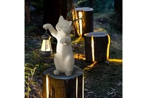 ‎MIKILOV mikilov Katze Harz Statue mit Solar Laterne (Hand 26cm Statue Dekoration, Rasen Statue, Garten Home Decor, Skulptur Ornament, Tierfigur für Balkon Garten