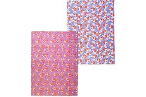 IMPRINT PRESS Imprint Premium Quality Tea Towels | 100% Cotton | Set of 2 Multi-Purpose Kitchen Towel | Soft Absorbent Dish Linen | 50cm x 70cm with Hanging Loop – Cute Sleeping Fox, Seamless Autumn Fox