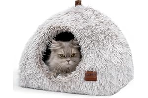 CATISM Cat Bed, Cat Igloo Cave Pet Bed for Dogs Large Indoor Tent Cave Nesting Bed Anti-slip 2-in-1 Triangle Cave House Nest House with Handle Washable Removable Pillow Cushion (Coffee)