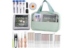 Doxiru Needle Felting Kit,107 Pcs Felting Needles, 6"x6" Wool Felted Mat Wool Felt Tools with Wooden Handle for Beginner DIY Felted Crafts