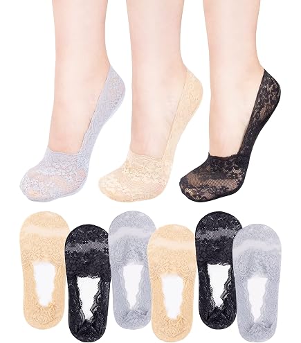 Pleteffect Socken, unsichtbare Spitzensocken, ultradünne, atmungsaktive, niedrig geschnittene, rutschfeste Damensocken (5PCS-mix