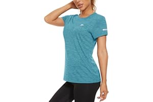 KEFITEVD Ladies Short Sleeve Sport Tops Quick Dry Short Sleeve Running Top Lightweight for Women Crew Neck T-Shirt Polyester