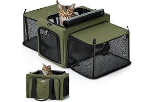 Pecute Kattbärare expanderbar, extra stabil kattväska, andningsbart nättyg hundbärare, stor transportör för katt med dolt område, mjuk husdjursbärare för resor, camping, utflykt