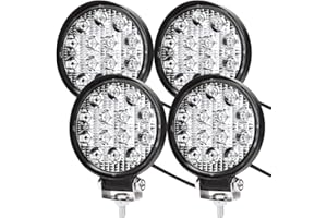 Kraumi 4 X 42W Phare de Travail à led, Projecteur Ronde 12V 24V Phares Longue Portee led IP67 Spot Flood Lumière de recul pour Voiture Camion Tracteur SUV Bateau(4 PCS)