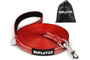 SUPLUTUX Correa Perro, Correa para Perros Reflectante, Longitud Ajustable de 3m 5m 10m 15m 20m 25m 30m en Nylon Resistente con Mosquetón Metálico, Visibilidad Nocturna para Paseos Seguros (Rojo, 15m)