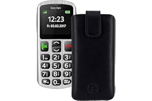 Favory Tasche Etui kompatibel mit beafon SL250 Hülle aus echtes Leder Schutzhülle (Lasche mit Rückzugfunktion) in schwarz