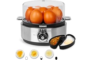 Duronic EB40 BK Cuiseur à œufs 400W 1 à 7 oeufs Thermostat et minuteur pour obtenir œufs durs ou mollets ou pochés ou à la coque avec fonction dédiée pour préparer 2 types de cuisson Sans BPA