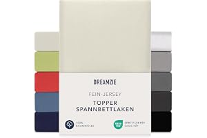 Dreamzie Lakan Övermadrass 180x200 cm - 200x200 cm, 100% bomullströja, Övermadrass Höjd Upp till 15 cm, Allergivänlig, Oeko-T