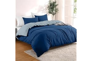 Dreamzie Copripiumino Matrimoniale 260x240 cm con 2 Federe 65x65 cm - Blu Scuro/Blu Grigio Set Copripiumino Matrimoniale 260x240