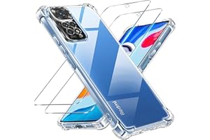 Tentoki 3 in 1 für panzerglas und hülle Xiaomi Redmi Note 11 / 11S 4G,[Nie Vergilbung] schutzfolie Redmi Note 11S / 11 4G TPU handyhülle Schlanke Stoßfeste Anti Kratzt Transparent Case