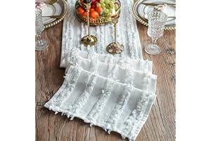 Wracra Macrame Runner da tavola in 100% Cotone Naturale Fatto a Mano Runner da tavola Bianco Lungo 230cm Stile Rustico da Fattoria per Feste e Uso Quotidiano (Bianco, 230cm)