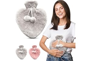 EMPIRE TRADING & COMMERCE Happy Heaters Wärmflasche mit flauschigem Bezug, ideal für Periode, Rücken- und Nackenschmerzen – perfekt für Frauen, Senioren und Kinder (Grau - 1L)