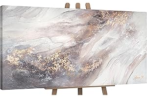 YS-Art Abstrakt Acryl Gemälde auf Leinwand Relax handgemalt Wandbilder Wohnzimmer modern Wohndekor Bilder Büro Praxis creme gold Farben echte Kunst 100x50 cm