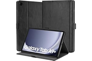 AsileCuir Coque Compatible avec Samsung Galaxy Tab A9+ / A9 Plus Étui Tablette 11 Pouces 2023 SM-X210/X216 Magnétique Etui Housse Protection Cuir PU avec Poche Support Case Veille/Réveil Auto,Noir