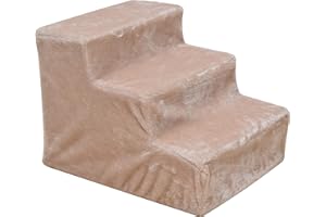 ESTEXO Hundetreppe Katzentreppe Haustiertreppe Tiertreppe Treppenstufen Plüschbezug Einstieghilfe 3 Stufen Beige
