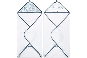 aden + anais Serviette à Capuche Pack de 2 | Serviette Terry 100% Coton avec Capuche en Mousseline, Bain Doux et enveloppe pour | Blue Fish & Seagull Unisexe Baby Gift, Nouveau-nés et Tout-Petit