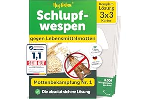 Hey Nature® Schlupfwespen gegen Lebensmittelmotten, 9 Karten (3 Karten à 3 Lieferungen). Effektiv Lebensmittelmotten bekämpfen mit Schlupfwespen gegen Motten. Alternativ zu Mottenkugeln & Mottenspray