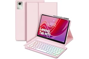 Bettdow for Lenovo Tab M11 11" 2024 Keyboard Case, UK Layout Detachable Wireless Backlit Keyboard with Case for Lenovo Tab M11 11 Inch 2024, Pink