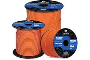 Abma Cord Paracord 3mm 100% Nylon Rope (30m-50m-100m) Type II 3 Strands Parachute Cord - Max. 192kg (425lbs) - Orange, 30m