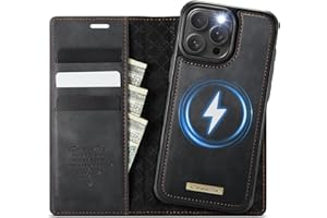Coverilo Handyhülle für iPhone 15 Pro Hülle Abnehmbar 2-in-1 Magnetische Premium PU Leder Klapphülle Kabelloses Laden Kartenfach RFID Schutz Standfunktion Schutzhülle für iPhone 15 Pro – Schwarz