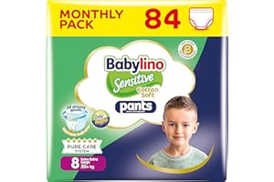 Babylino Sensitive Cotton Soft Pieluchy Majtki, Rozmiar 8, Spodnie XXL (20 kg), 84 sztuki