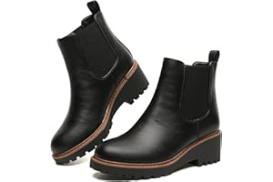 Maxome Womens Chelsea Wedge Boots Elastic Platform Slip on Waterproof Ankle Booties