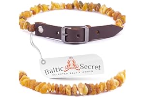 BALTIC SECRET Bernsteinkette Hund | Verstellbares Bernsteinhalsband für Hunde & Katzen mit Lederband | Hundehalsband